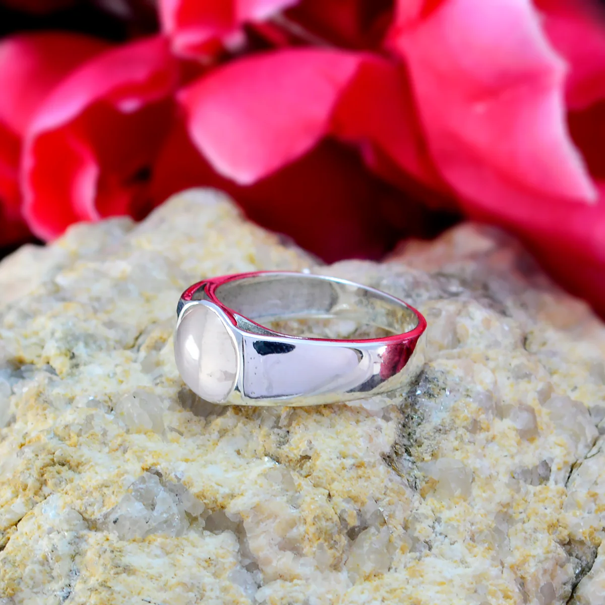 Rose Quartz Solitaire Russian 925 Sterling Silver Pink Gems Slim Trendy Ring Jewelry - Image 3