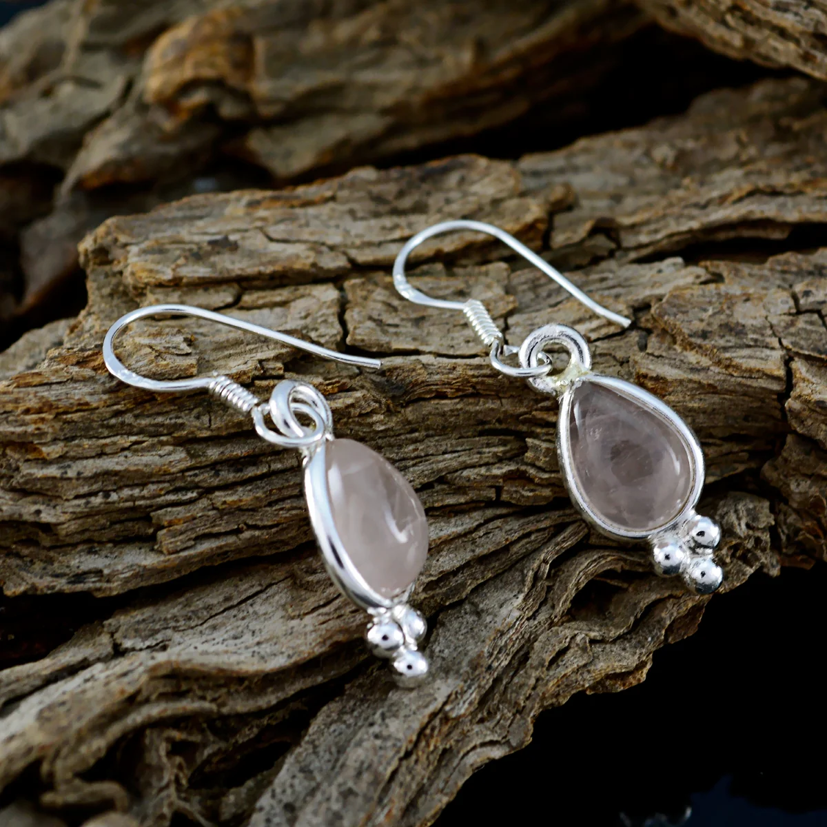 Rose Quartz Spanish Lucia multiple Dangle Pink Sterling Silver Earring - Image 3