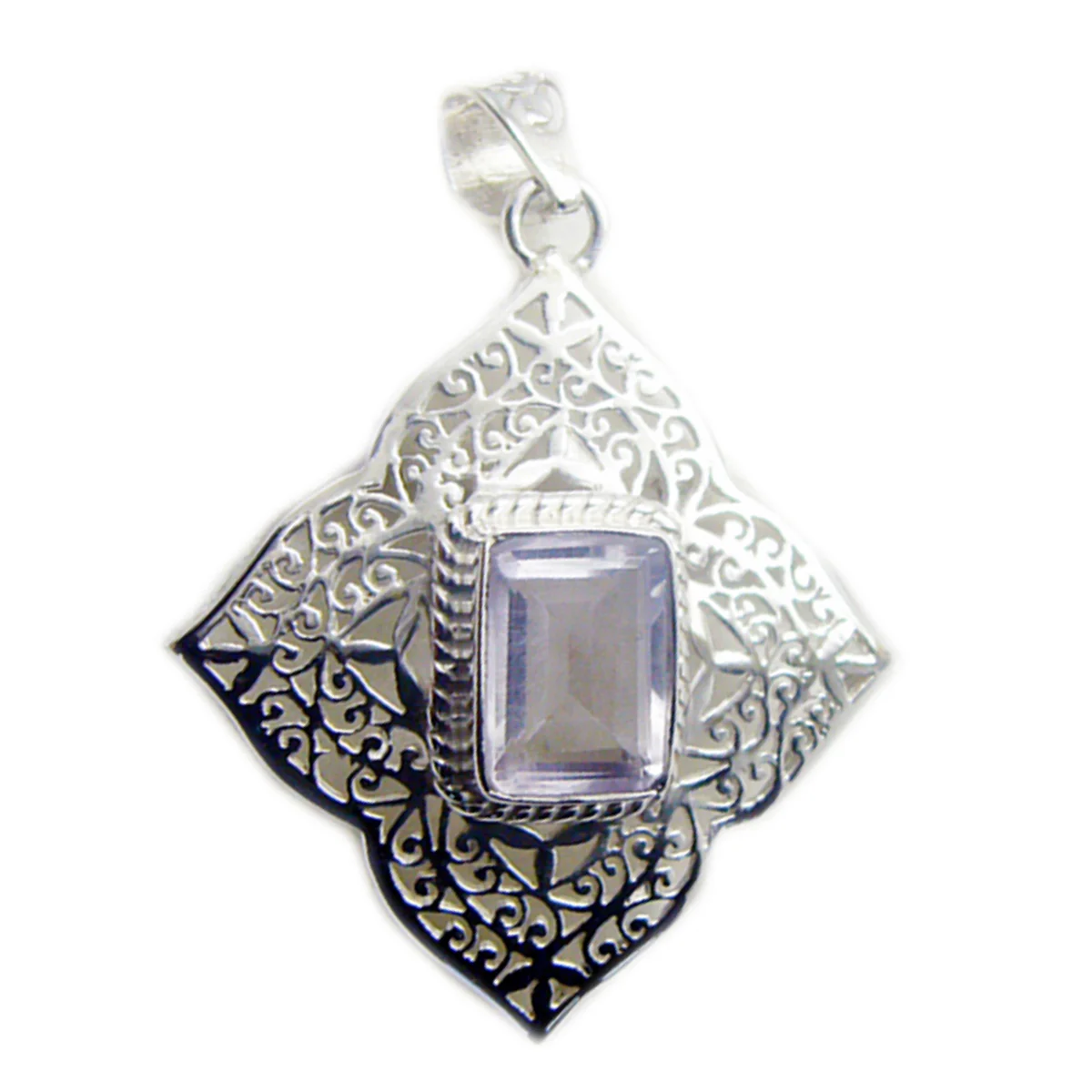 Rose Quartz Statement Italian 92.5 Silver Solitaire Yasmine Vintage Pink Pendant Jewellery - Image 2