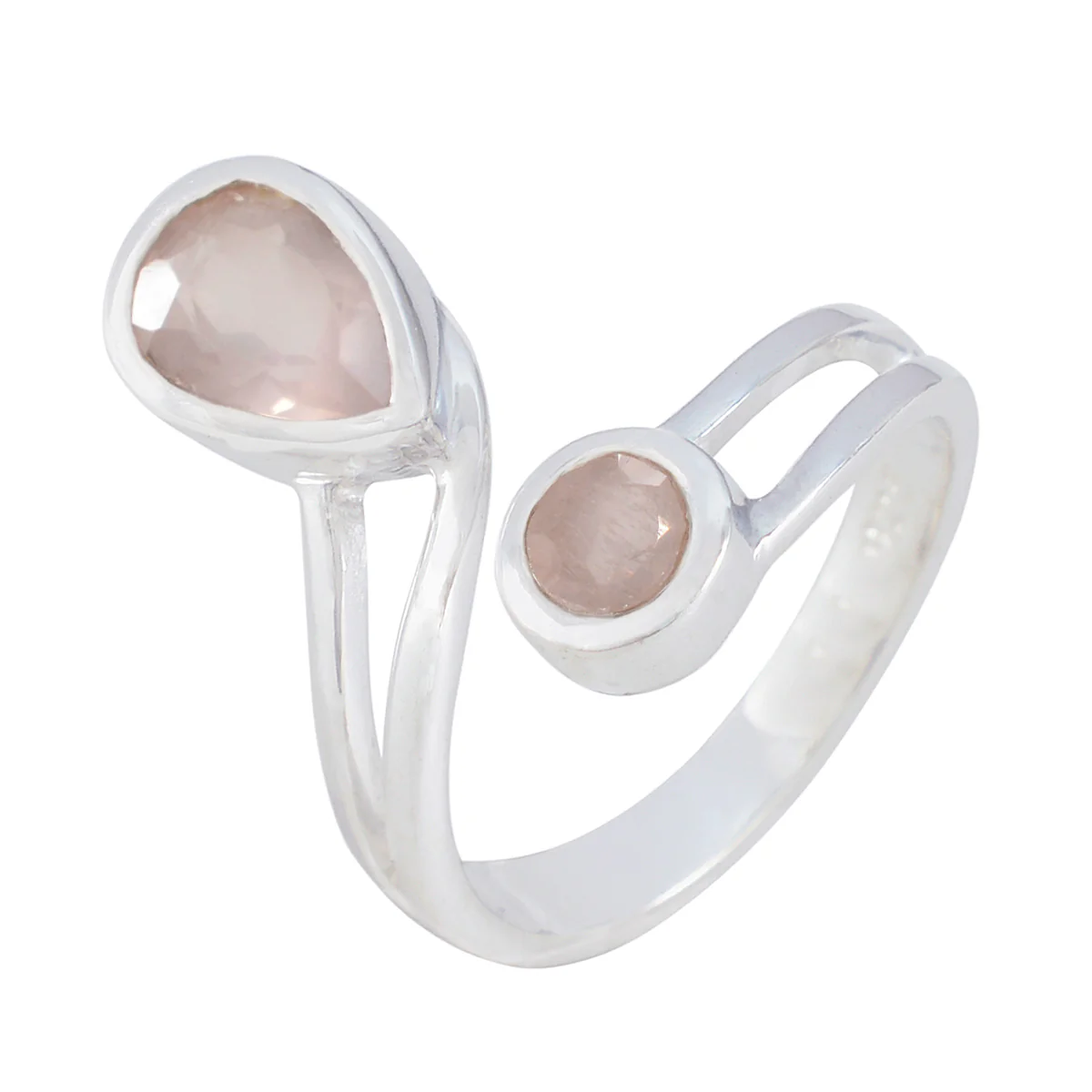 Rose Quartz Toi et Moi French Silver Pink Gems Tiny Love Ring Jewelry - Image 2