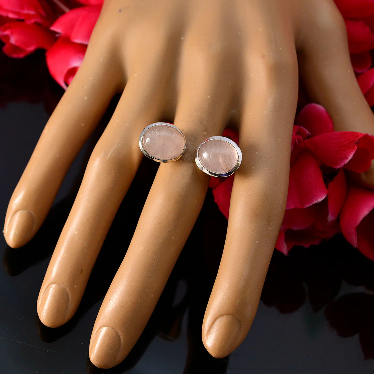 Rose Quartz Toi et Moi Moroccan 92.5 Silver Pink Gemstones Eye-catching Trendy Ring Jewelry - Image 5