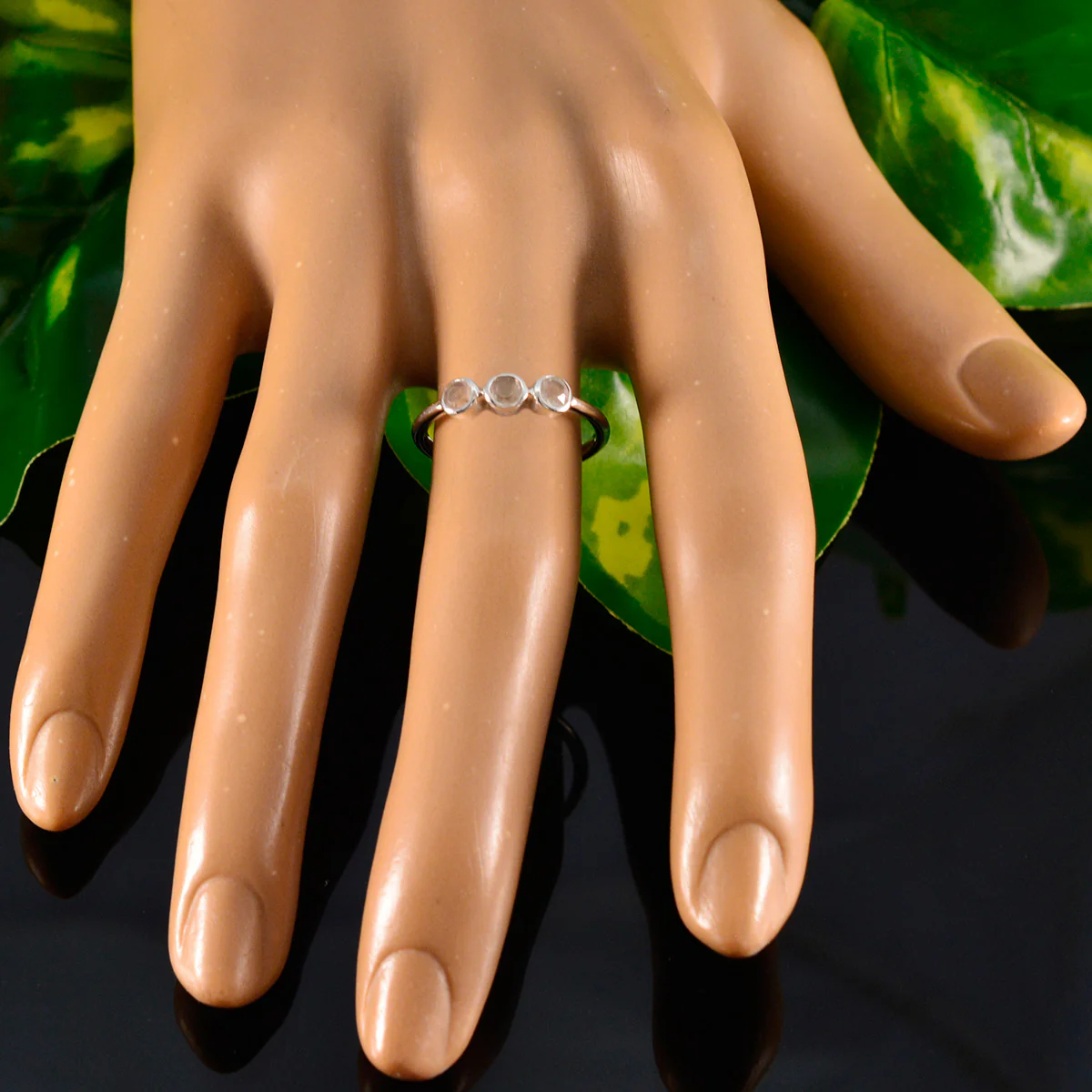 Rose Quartz Trilogy Turkish 925 Silver Pink Gems Elegant  Modern Ring Jewelry - Image 5