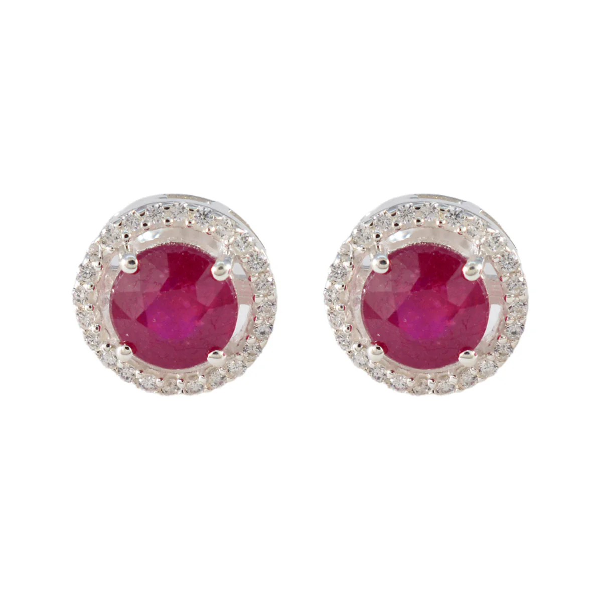 Ruby CZ American Amanda multiple Stud Red Sterling Silver Earring