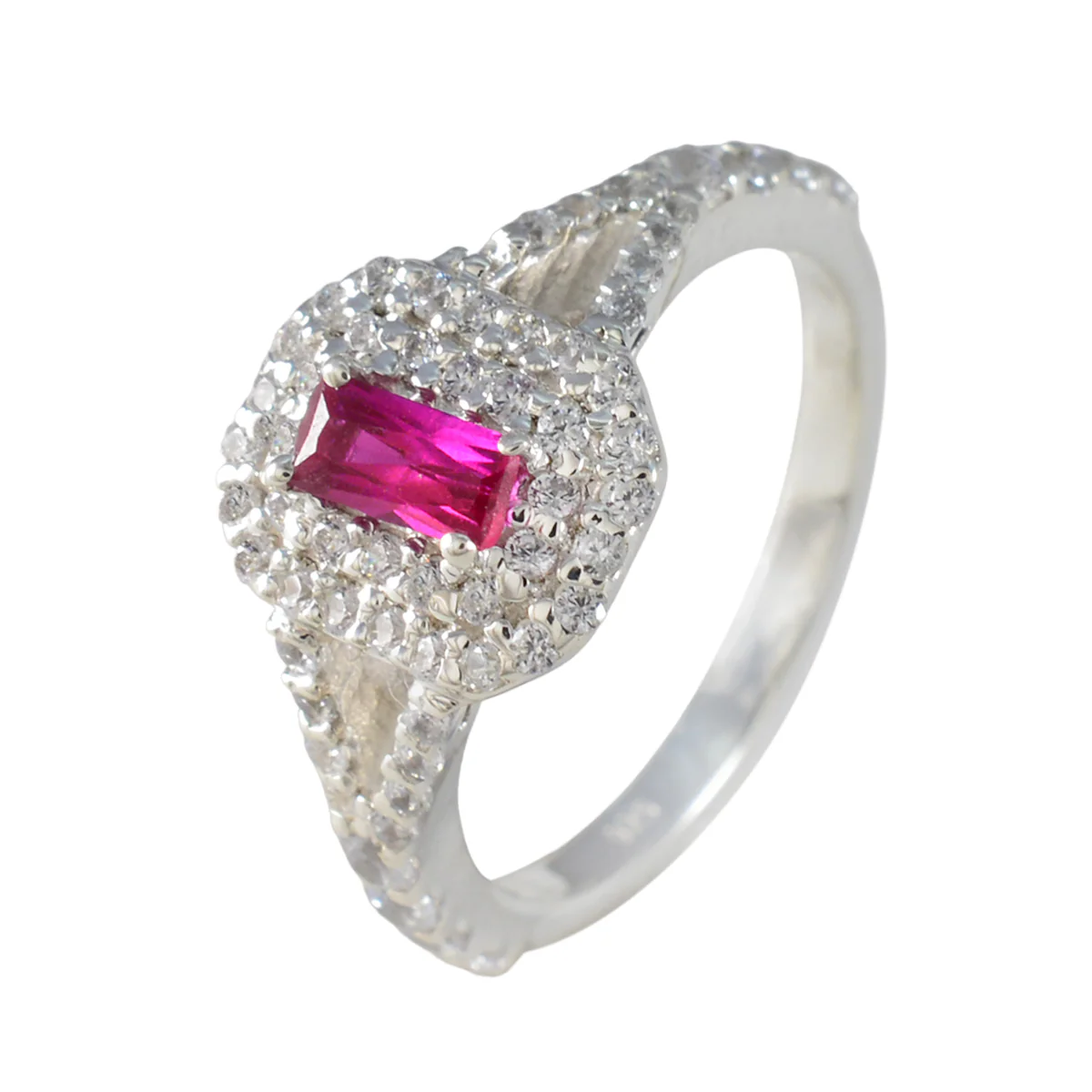 Ruby CZ Halo American 925 Silver Red Gemstones Whisper-thin Glamorous Ring Jewellery - Image 2