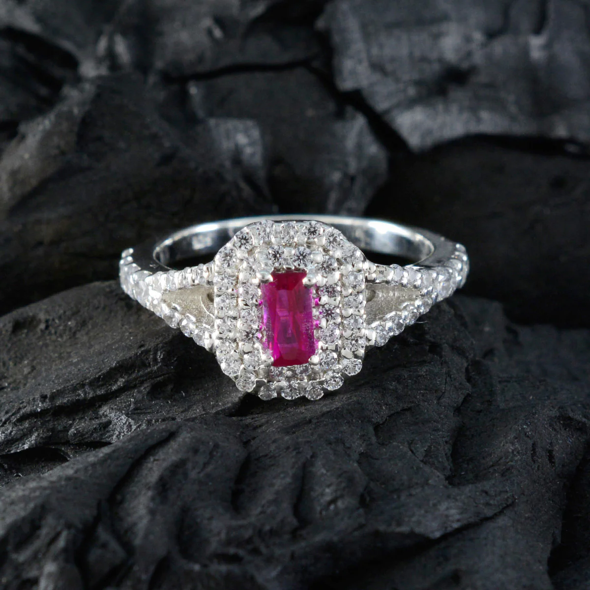 Ruby CZ Halo American 925 Silver Red Gemstones Whisper-thin Glamorous Ring Jewellery - Image 4