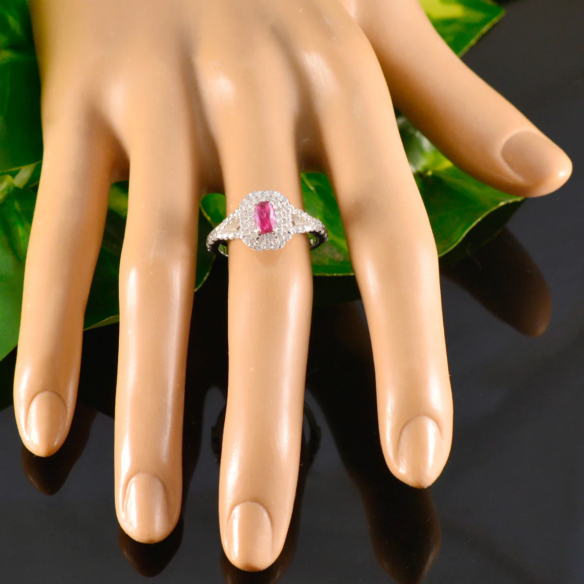 Ruby CZ Halo American 925 Silver Red Gemstones Whisper-thin Glamorous Ring Jewellery - Image 5