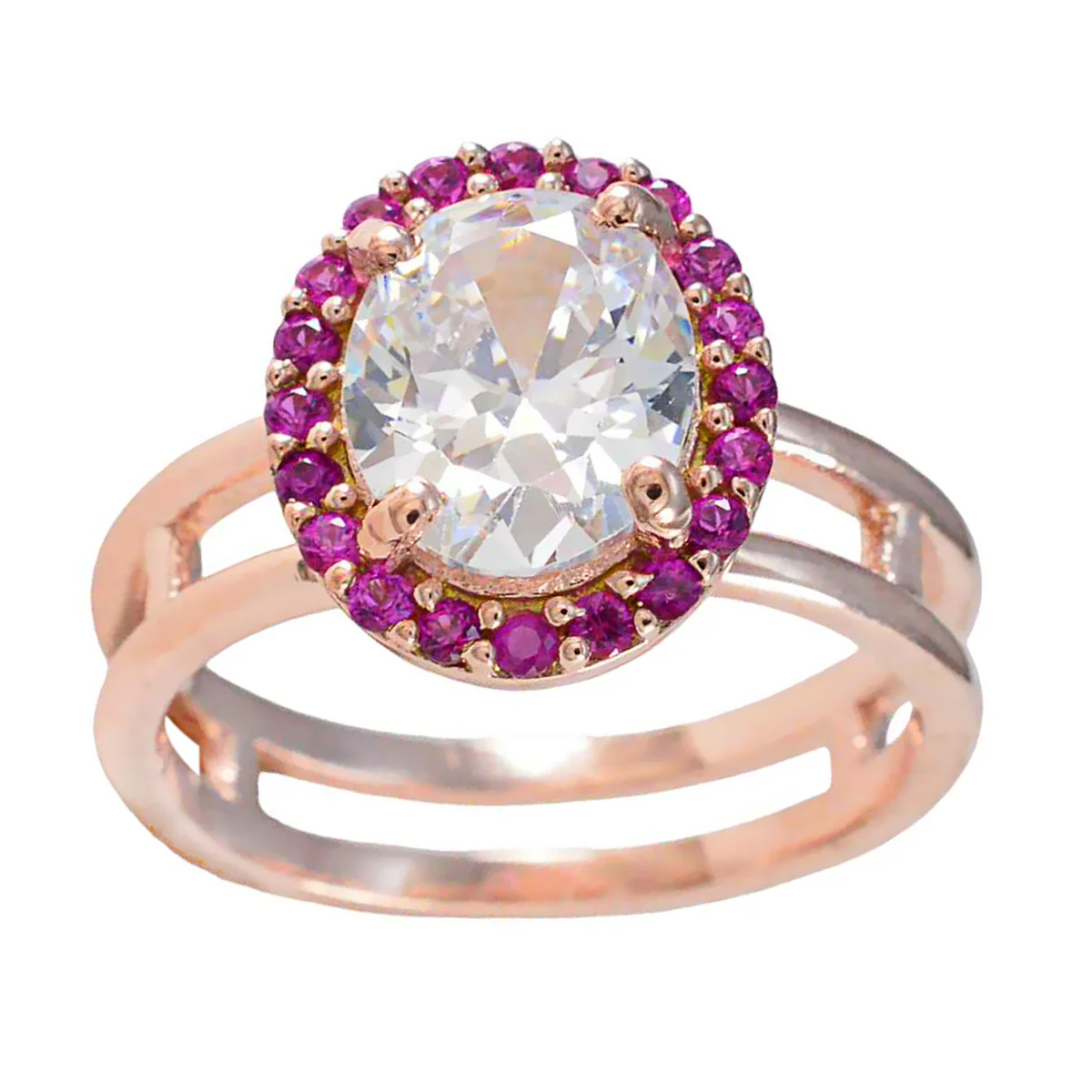 Ruby CZ Halo American 925 Sterling Silver Red Gems Slim valentine Ring Jewellery - Image 3