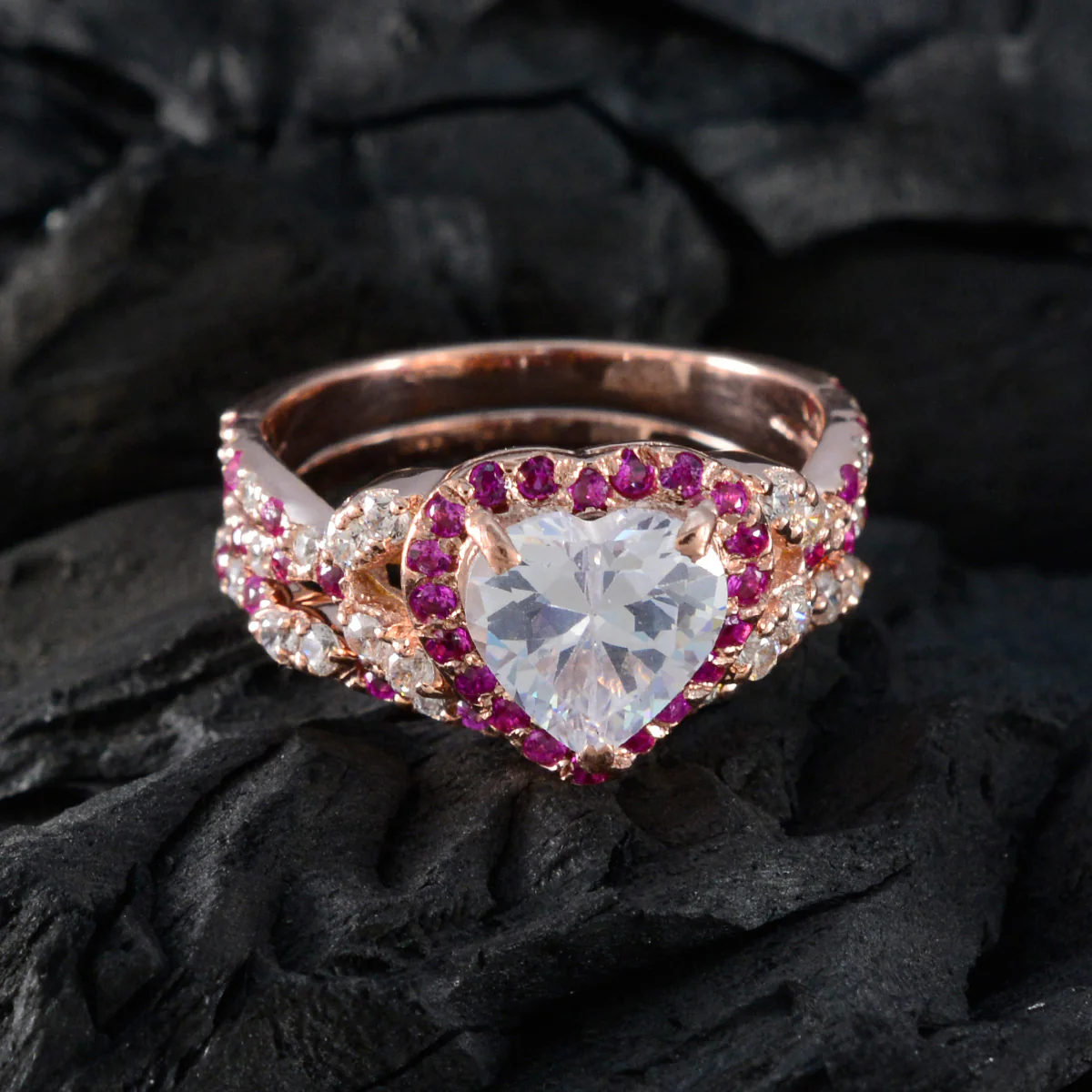 Ruby CZ Halo American Silver Red Gems Whisper-thin Heart Ring Jewellery - Image 4