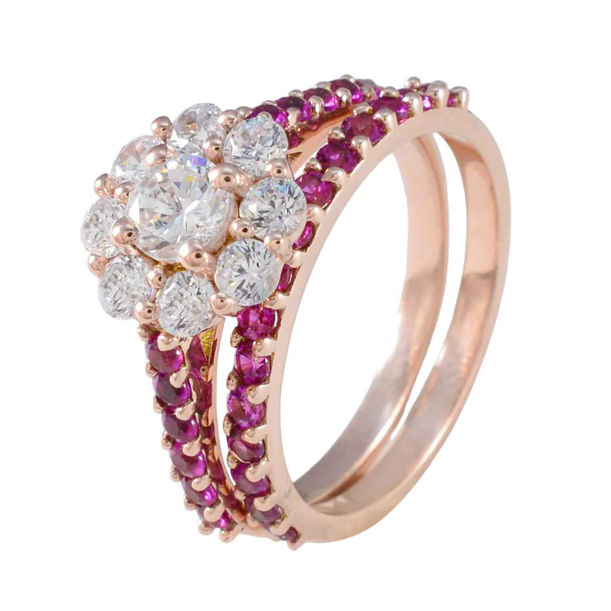 Ruby CZ Halo American Sterling Silver Red Gems Delicate Feminine Ring Jewellery - Image 2