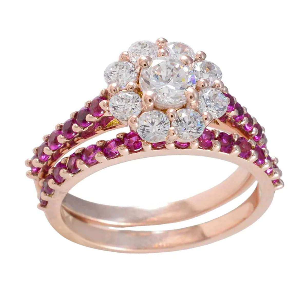 Ruby CZ Halo American Sterling Silver Red Gems Delicate Feminine Ring Jewellery - Image 3