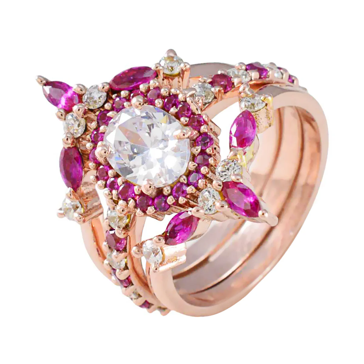 Ruby CZ Halo Indian 925 Sterling Silver Red Gems Whisper-thin propsel Ring Jewelry - Image 2