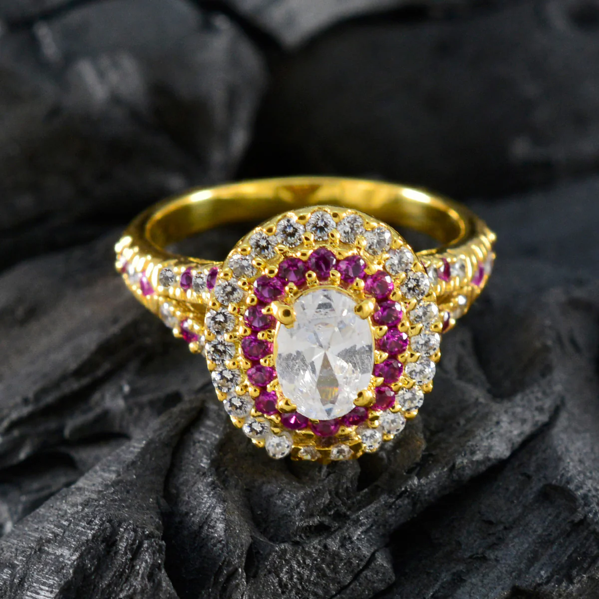 Ruby CZ Halo Indian Silver Red Gemstones Whisper-thin Engagement Ring Jewelry - Image 4