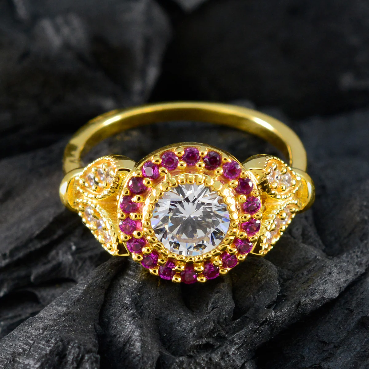 Ruby CZ Halo Korean 92.5 Silver Red Gems Whisper-thin Romantic Ring Jewelry - Image 4