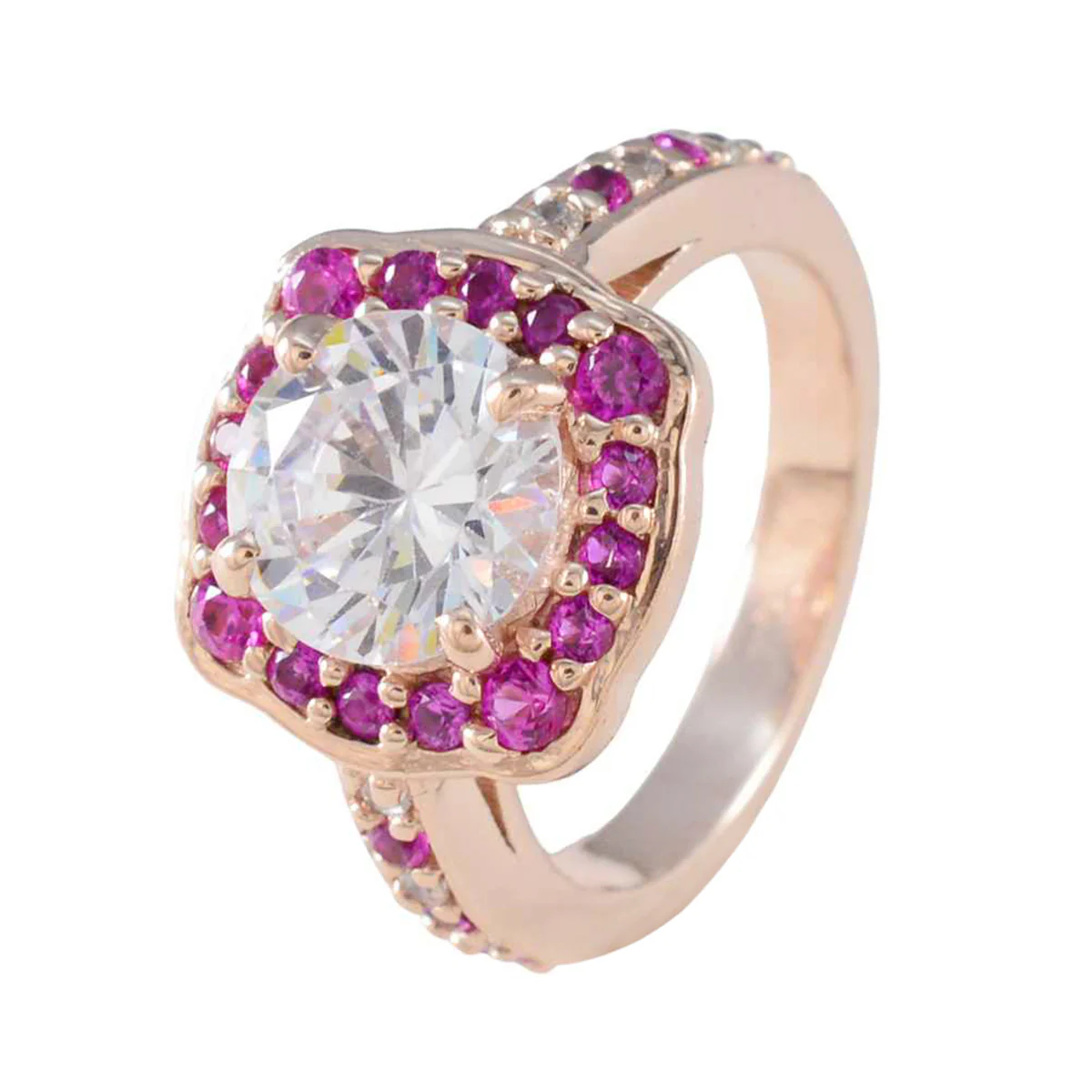 Ruby CZ Halo Korean 92.5 Silver Red Gemstones Slim wedding Ring Jewelry - Image 2