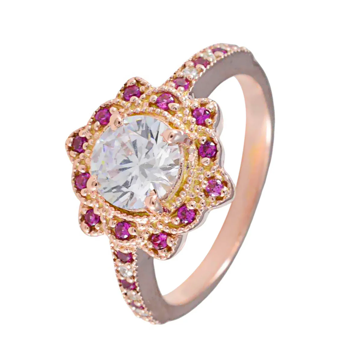 Ruby CZ Halo Korean 925 Silver Red Gemstones Whisper-thin valentine Ring Jewelry - Image 2