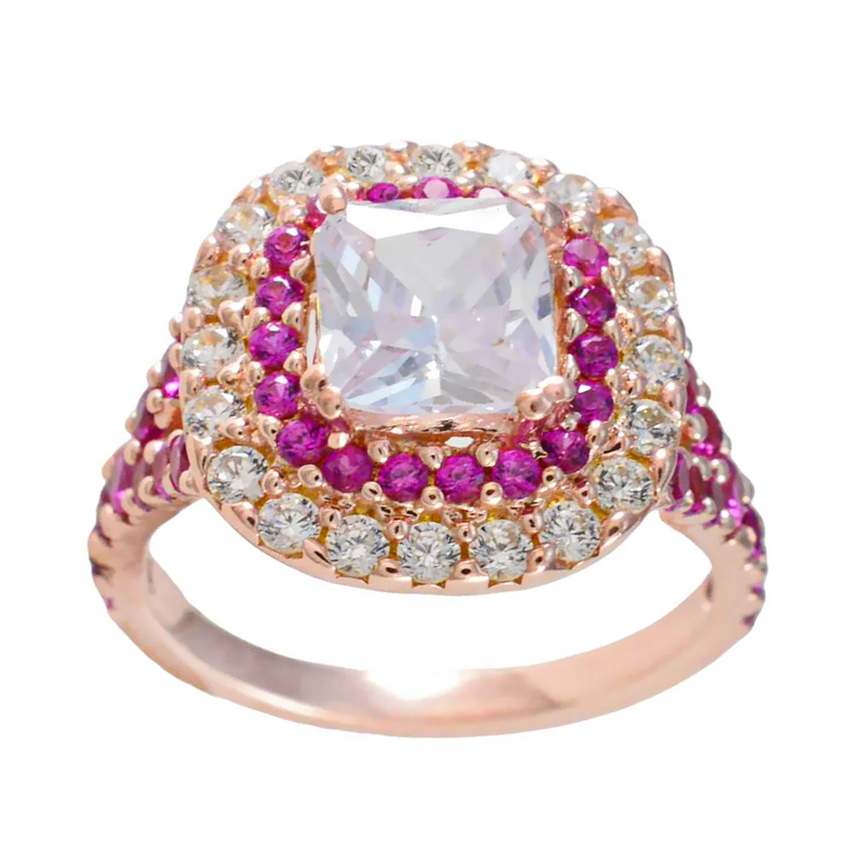 Ruby CZ Halo Korean 925 Sterling Silver Red Gems Slim Romantic Ring Jewelry - Image 3