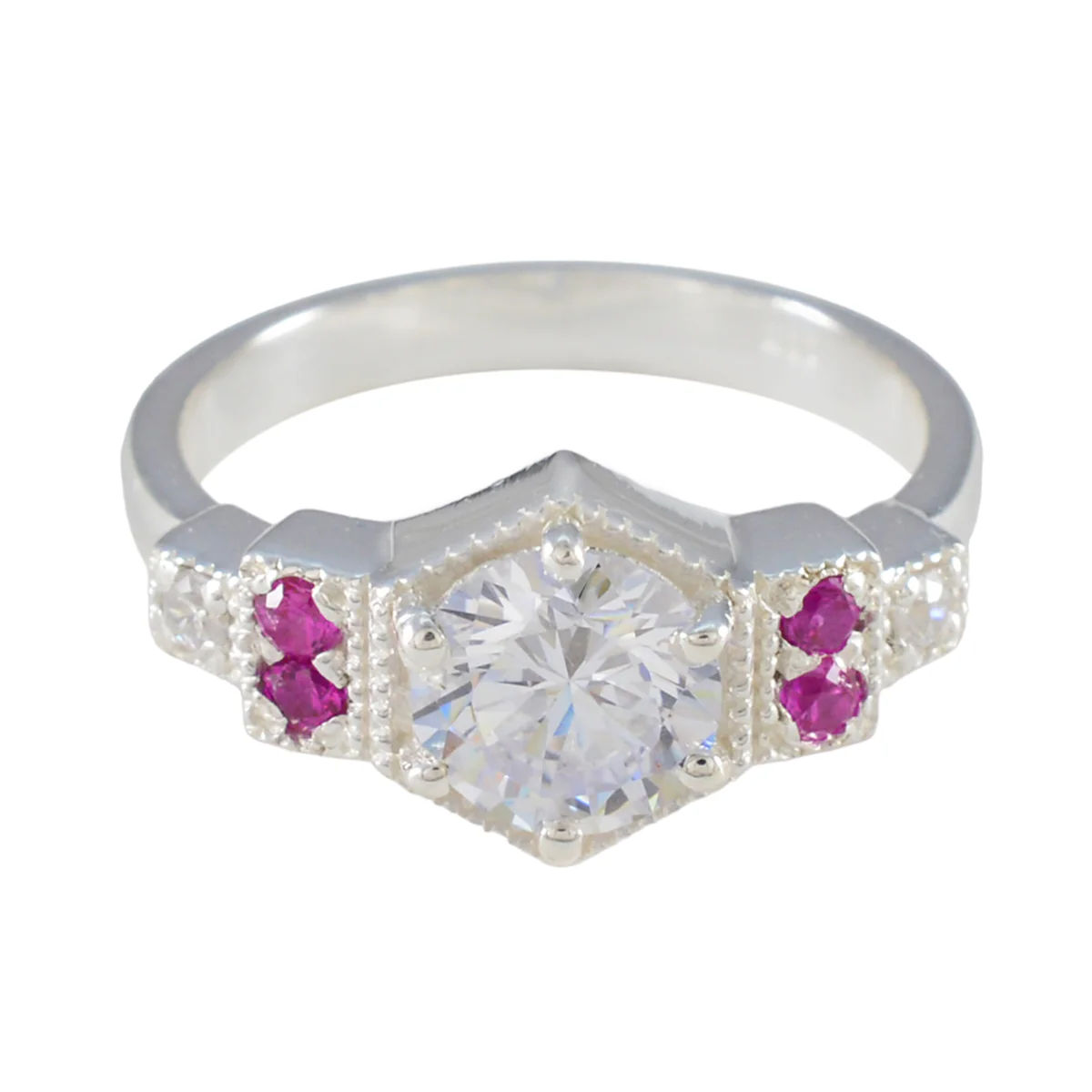 Ruby CZ Halo Moroccan 92.5 Silver Red Gems Tiny Boho Ring Jewellery