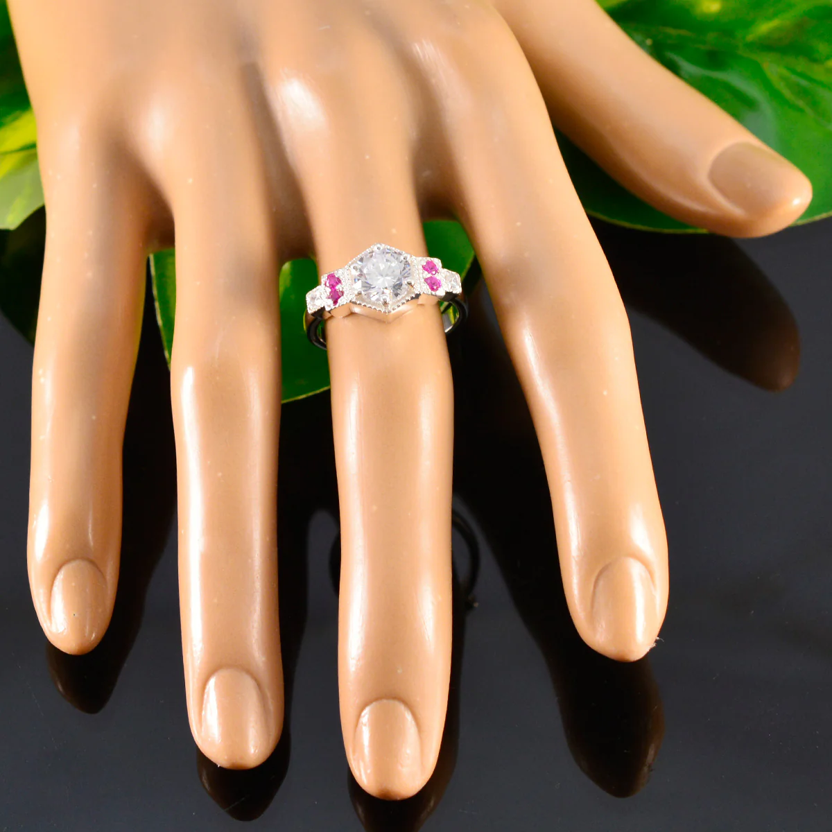 Ruby CZ Halo Moroccan 92.5 Silver Red Gems Tiny Boho Ring Jewellery - Image 5