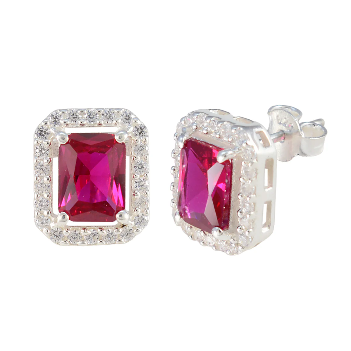 Ruby CZ Middle Eastern Micaela multiple Stud Red Silver Earring - Image 2