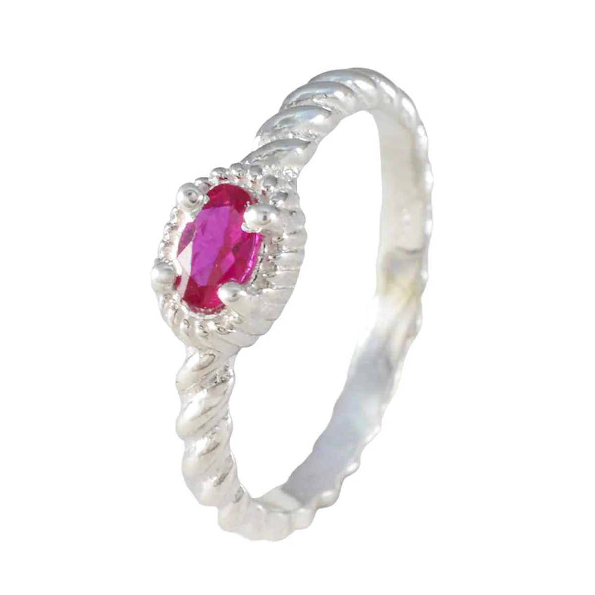 Ruby CZ Solitaire Korean 925 Silver Red Gemstones Dainty Contemporary Ring Jewelry - Image 2