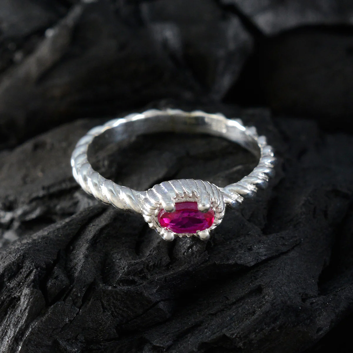 Ruby CZ Solitaire Korean 925 Silver Red Gemstones Dainty Contemporary Ring Jewelry - Image 3
