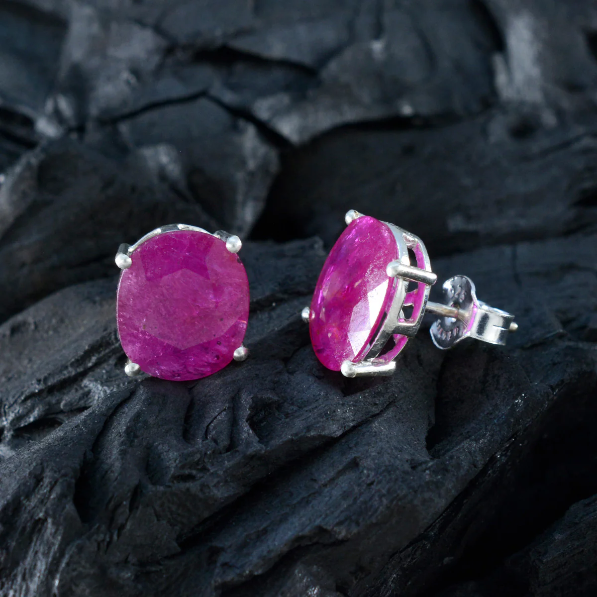 Ruby Egyptian Rosa Solitaire Stud Red 92.5 Silver Earring - Image 5