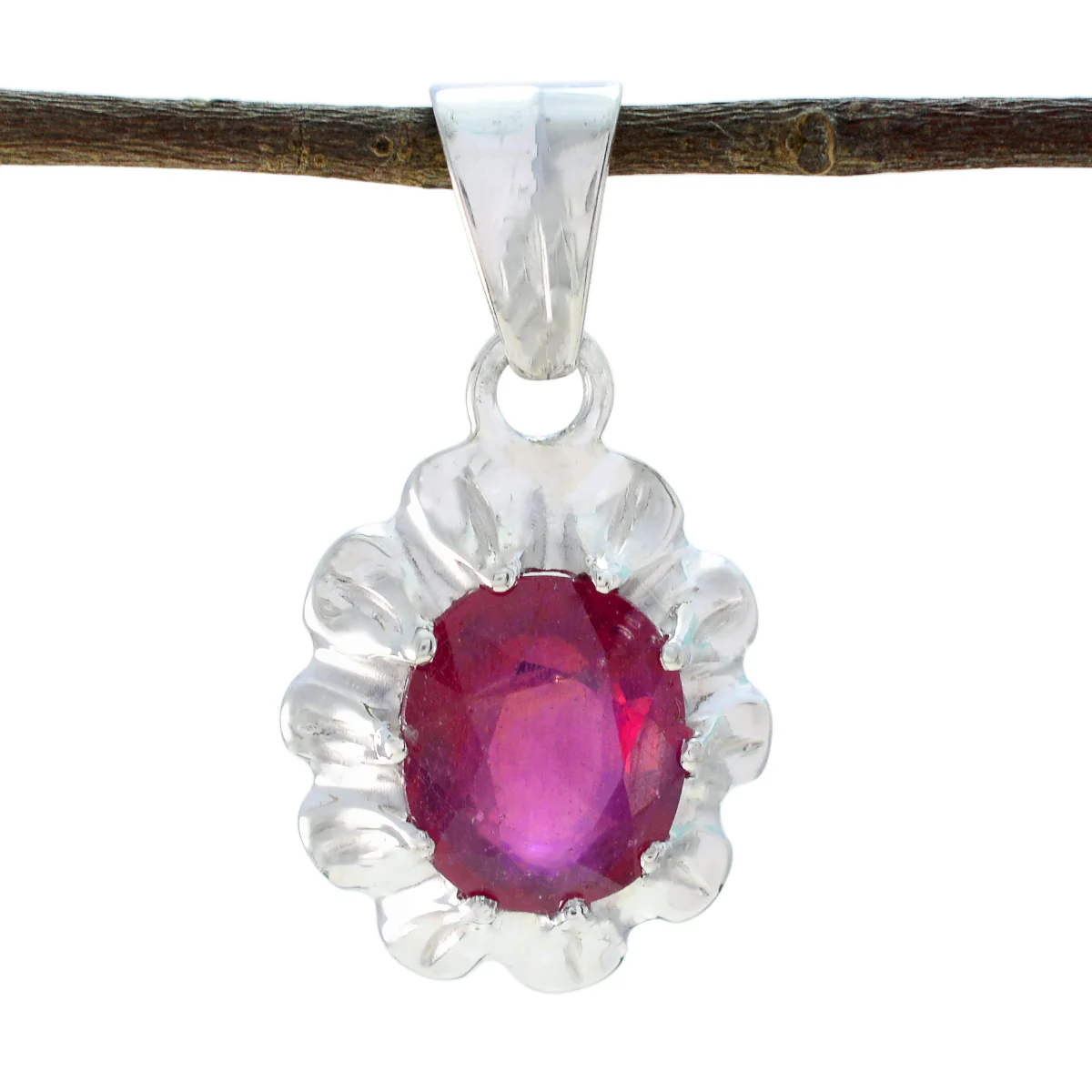 Ruby Slim French 92.5 Silver Solitaire Rebeca propsel Red Pendant Jewellery