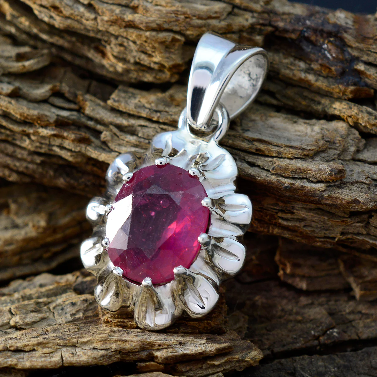Ruby Slim French 92.5 Silver Solitaire Rebeca propsel Red Pendant Jewellery - Image 2
