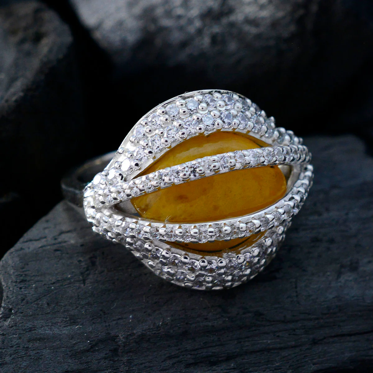 Rutile Quartz Halo Moroccan 925 Sterling Silver Yellow Gemstone Eye-catching Modern Ring Jewelry - Image 5