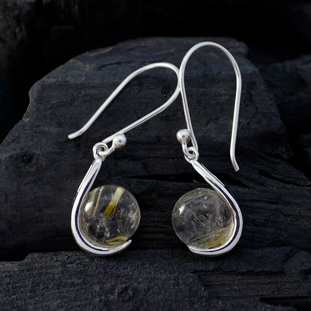 Rutile Quartz Italian Victoria Solitaire Dangle Yellow 92.5 Silver Earring - Image 3