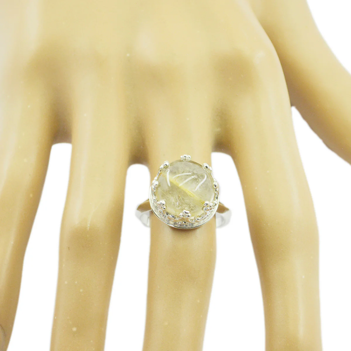 Rutile Quartz Solitaire African 925 Silver Yellow Gems Classic Art Deco Ring Jewelry - Image 2