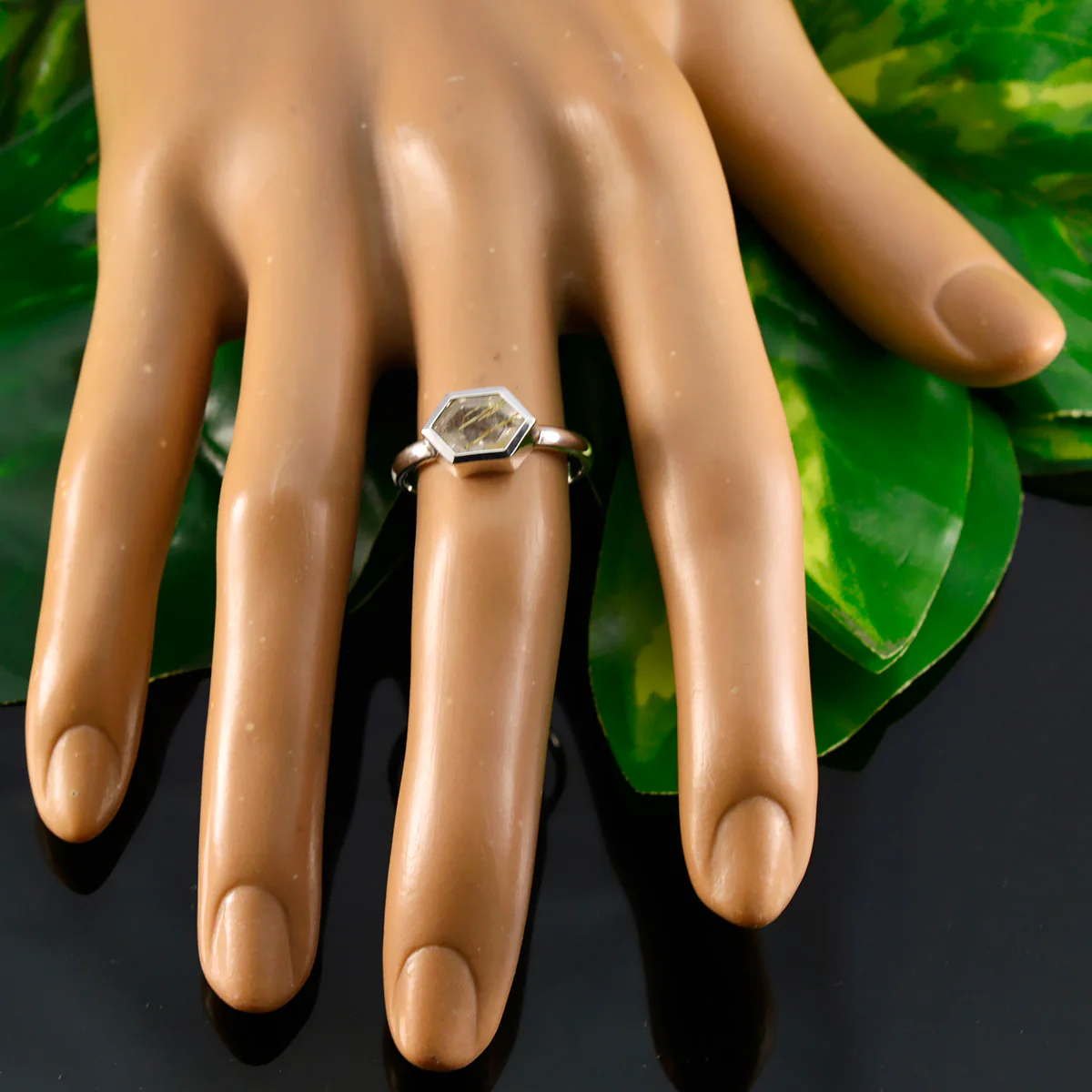 Rutile Quartz Solitaire American 925 Silver Yellow Gemstones Dainty Feminine Ring Jewelry - Image 5