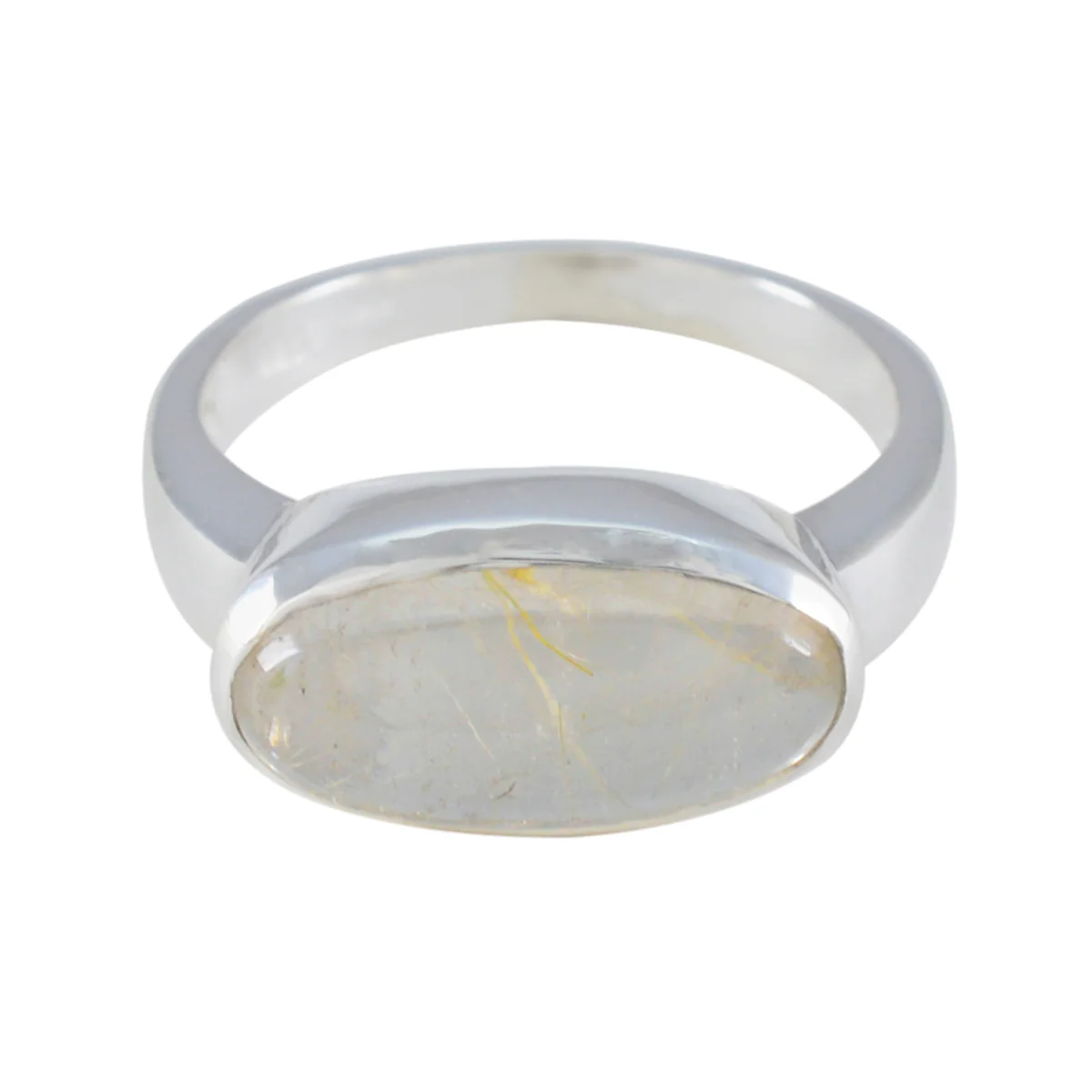 Rutile Quartz Solitaire American Silver Yellow Gemstone Whisper-thin Modern Ring Jewelry