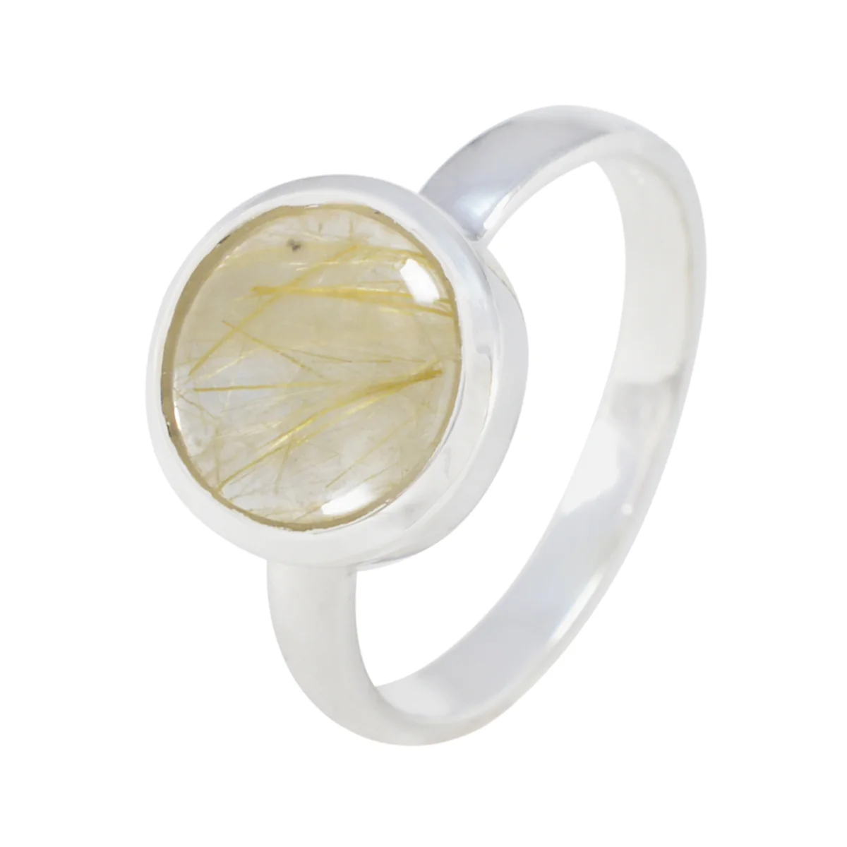 Rutile Quartz Solitaire French 925 Silver Yellow Gemstone Slim Sophisticated Ring Jewelry - Image 2