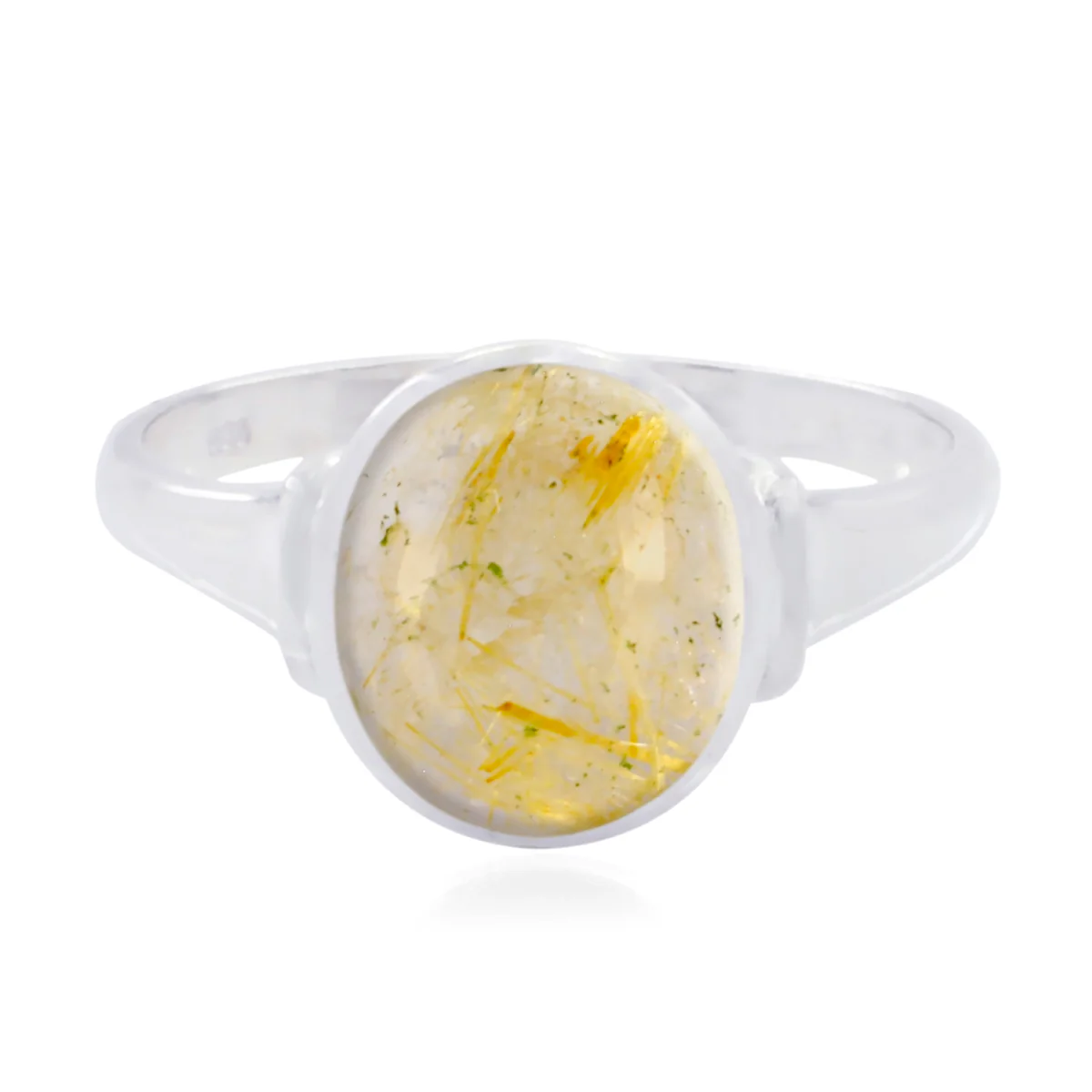 Rutile Quartz Solitaire French 925 Sterling Silver Yellow Gemstone Minimal Trendy Ring Jewellery - Image 3