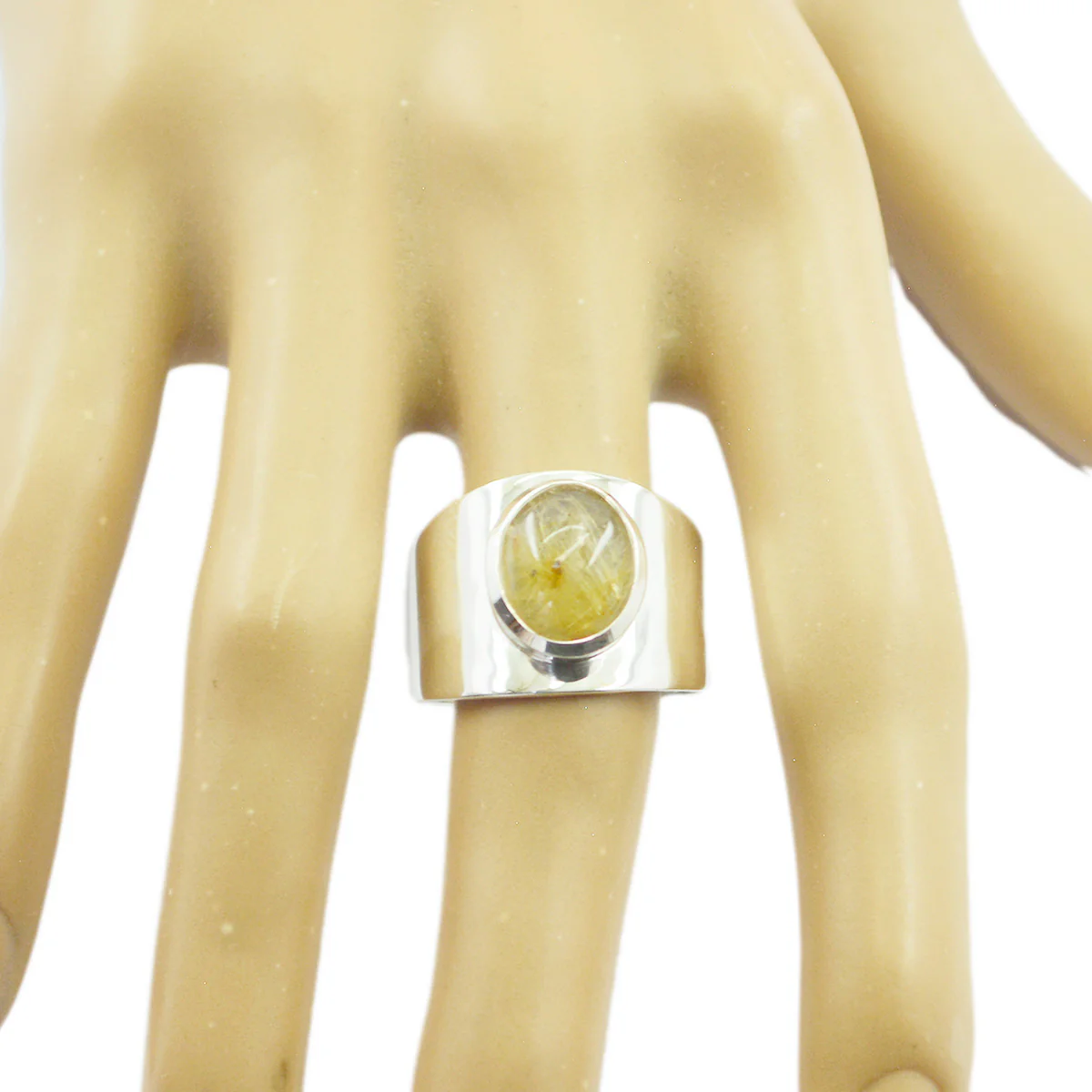 Rutile Quartz Solitaire German Silver Yellow Gemstone Versatile Armor Ring Jewellery - Image 2