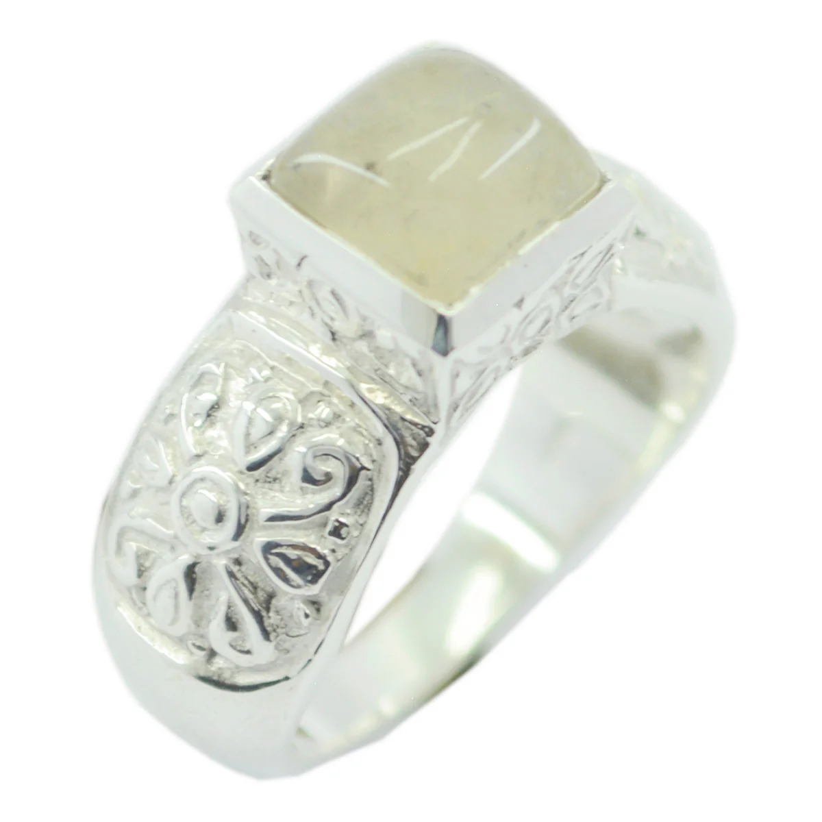 Rutile Quartz Solitaire German Sterling Silver Yellow Gems Eye-catching Art Deco Ring Jewellery