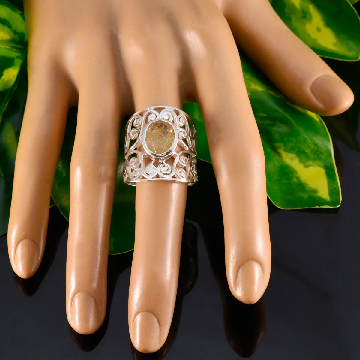 Rutile Quartz Solitaire Middle Eastern Sterling Silver Yellow Gemstones Versatile Filigree  Ring Jewelry - Image 5