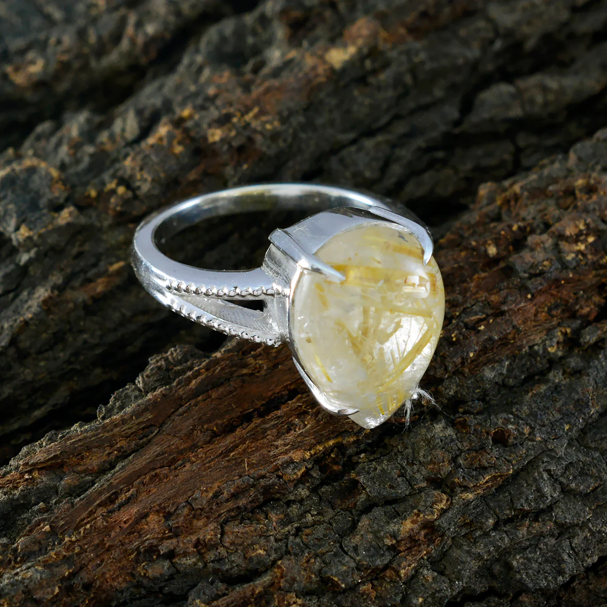Rutile Quartz Solitaire Moroccan 925 Silver Yellow Gemstone Eye-catching wedding Ring Jewellery - Image 3