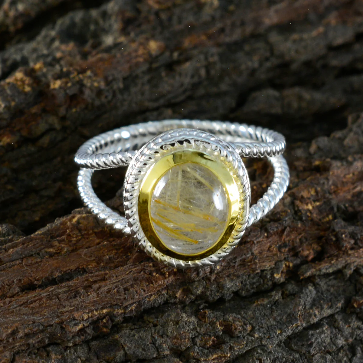 Rutile Quartz Solitaire Spanish Silver Yellow Gems Classic Rope-Wire Ring Jewellery - Image 3