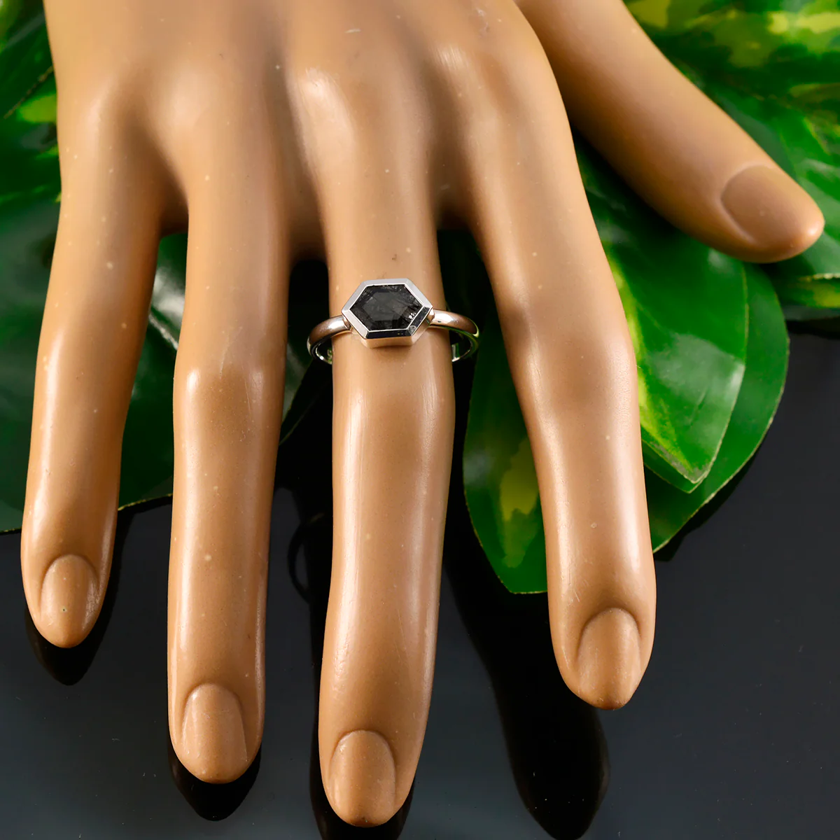 Rutile Quartz Solitaire Turkish Sterling Silver Black Gemstone Dainty Romantic Ring Jewellery - Image 5
