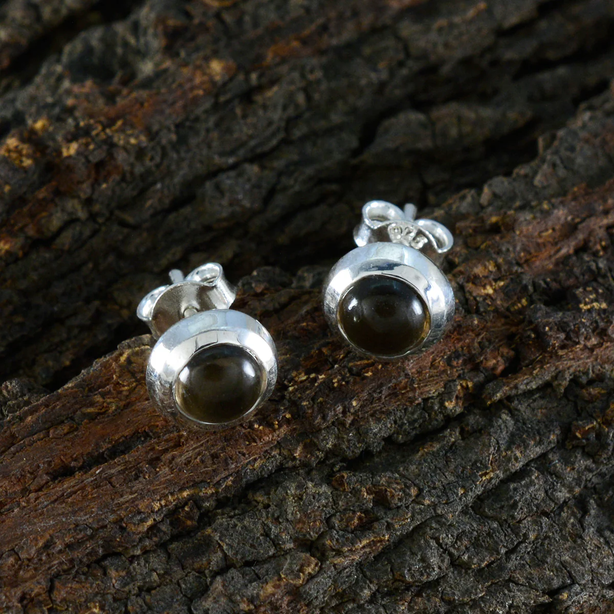 Smoky Quartz African Emma Solitaire Stud Brown 92.5 Silver Earring - Image 3