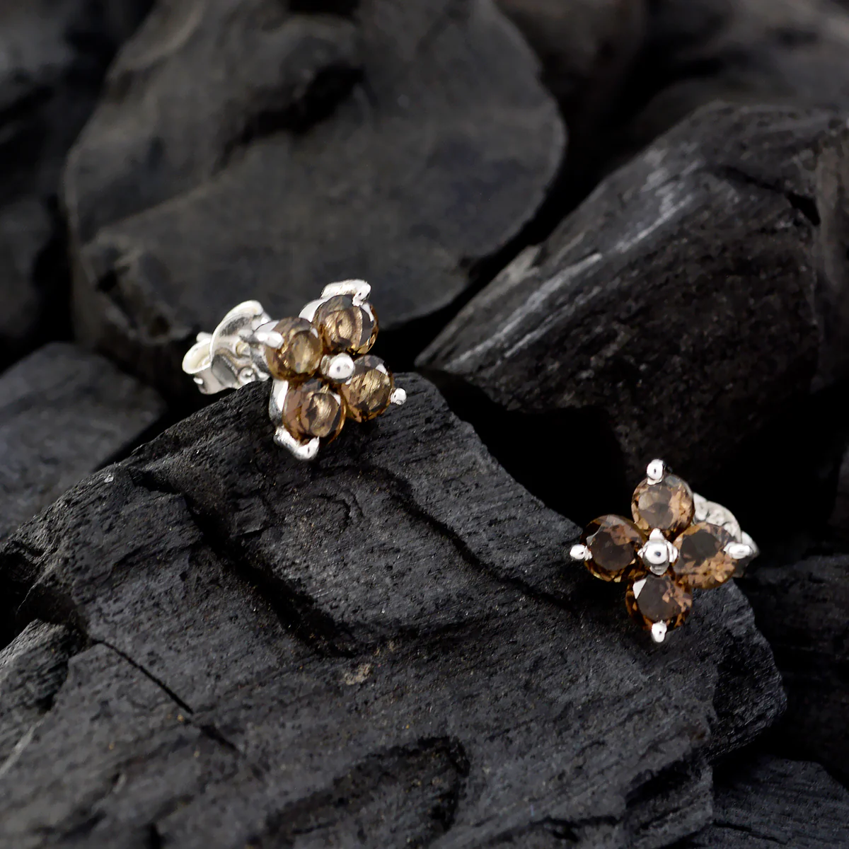 Smoky Quartz American Mariana multiple Stud Brown 925 Sterling Silver Earring - Image 2