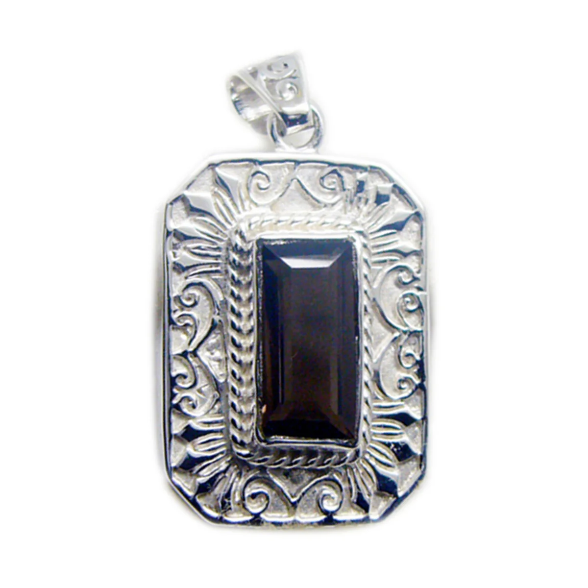 Smoky Quartz Chunky French Sterling Silver Solitaire Zoey Filigree Brown Pendant Jewellery - Image 2
