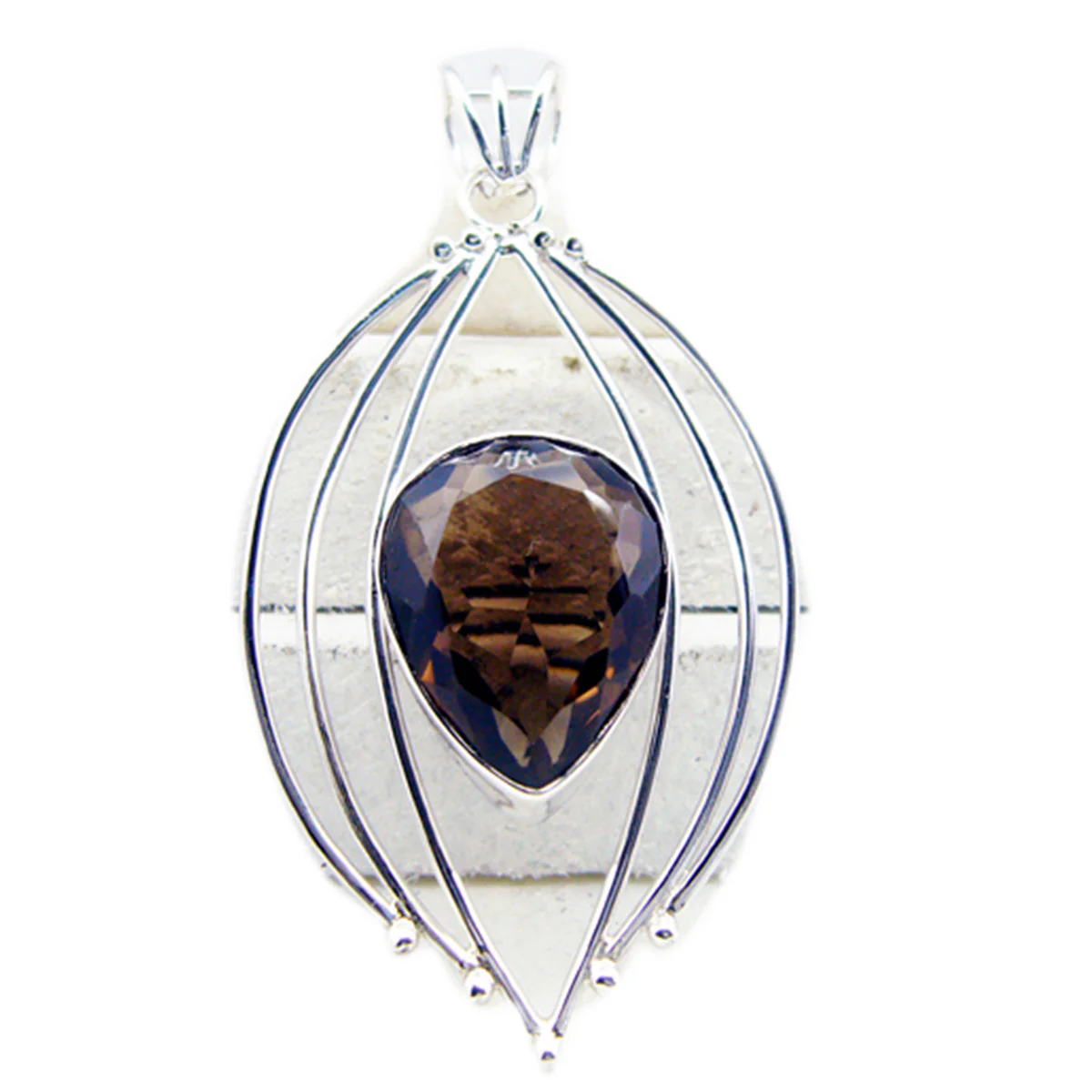 Smoky Quartz Chunky Latin American Sterling Silver Solitaire Natalie Rope-Wire Brown Pendant Jewellery - Image 2