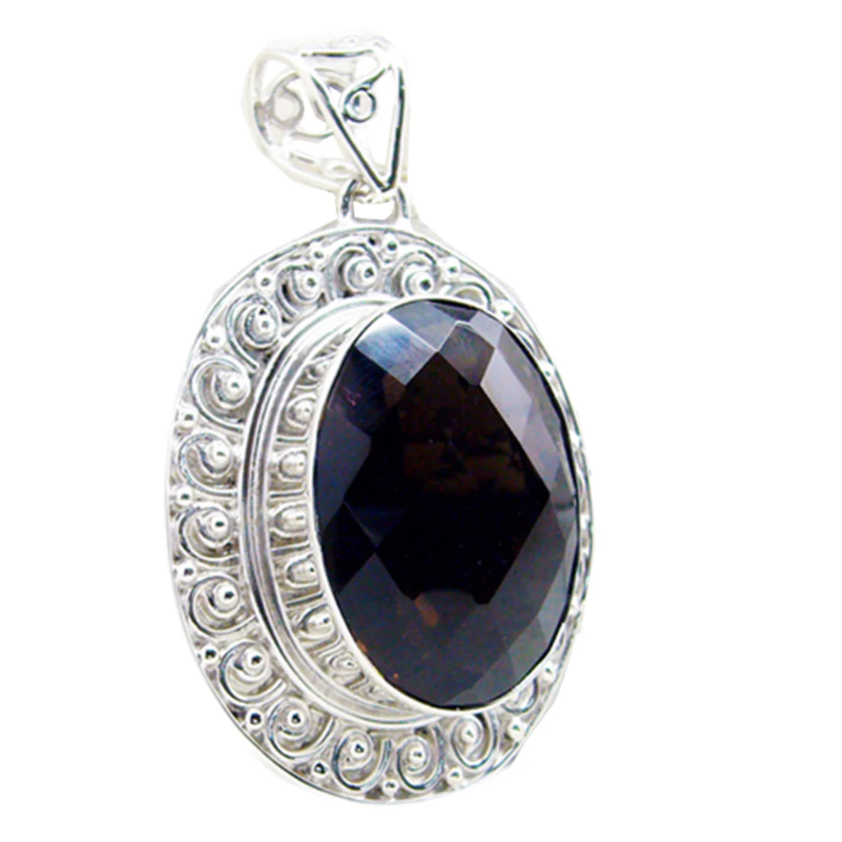 Smoky Quartz Chunky Mexican Silver Solitaire Aisha Rope-Wire Brown Pendant Jewelry