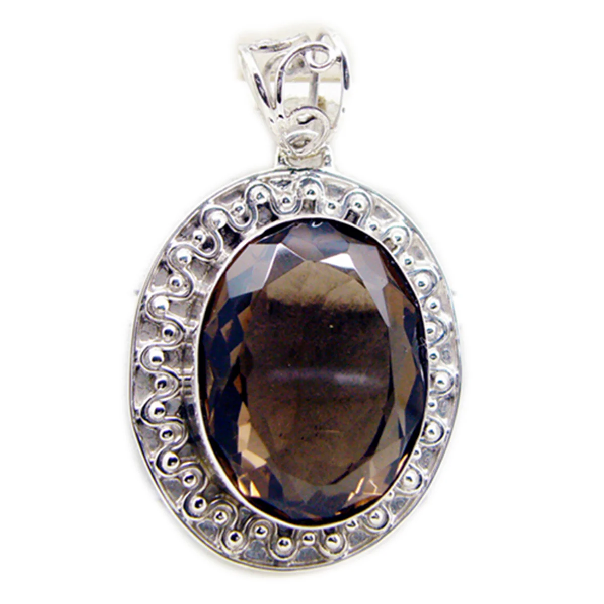 Smoky Quartz Chunky Russian 925 Silver Solitaire Alina Rope-Wire Brown Pendant Jewelry - Image 2