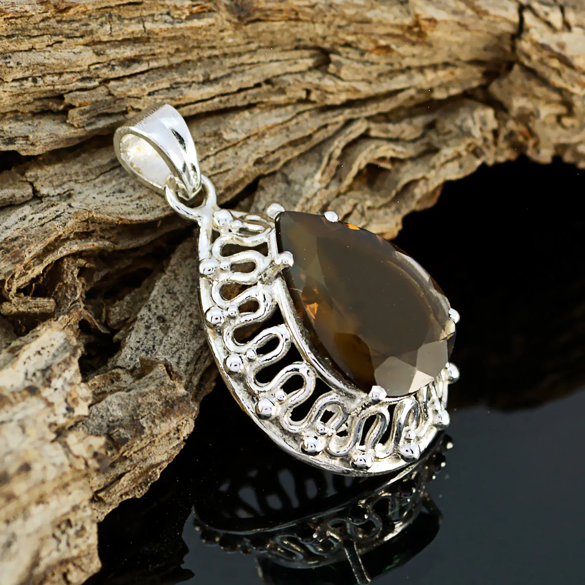 Smoky Quartz Chunky Spanish 92.5 Silver Solitaire Maya Victorian Brown Pendant Jewellery - Image 3