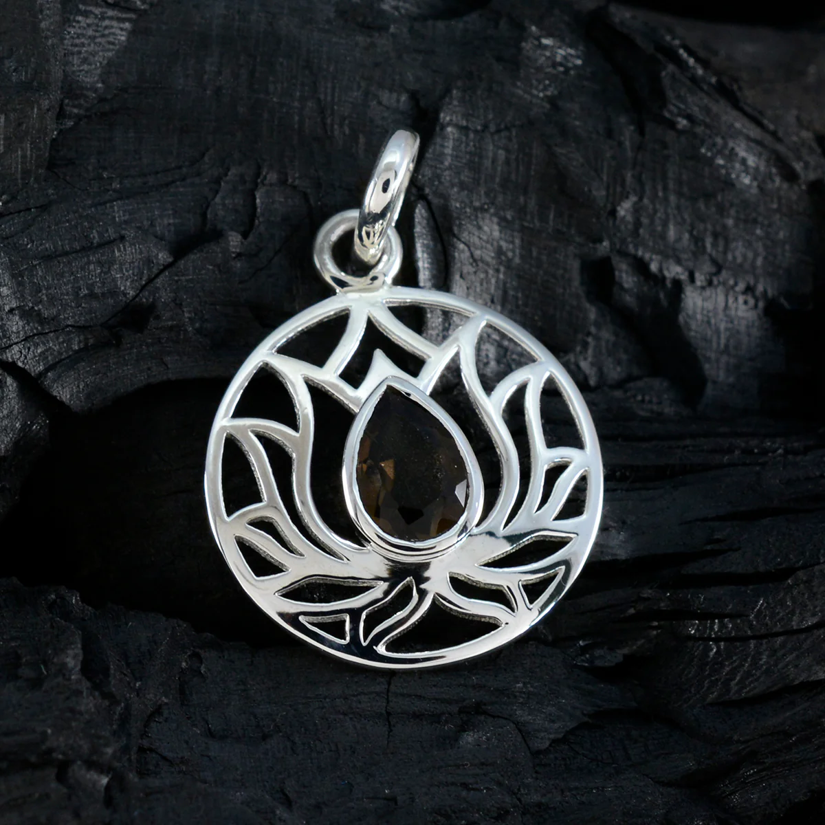 Smoky Quartz Dainty French 92.5 Silver Solitaire Eleanor Rope-Wire Brown Pendant Jewellery - Image 3