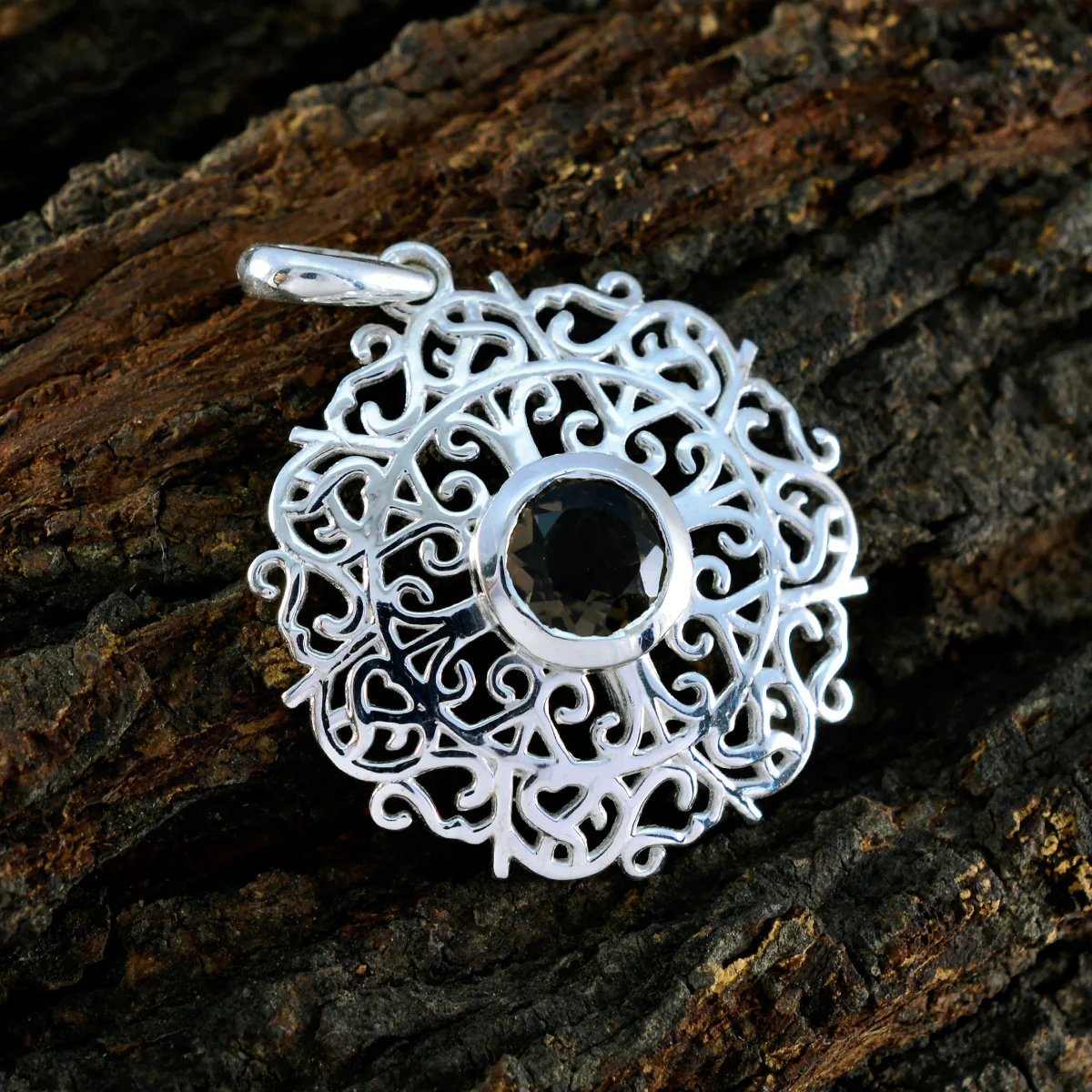 Smoky Quartz Dainty German Silver Solitaire Pilar Geometric Brown Pendant Jewelry - Image 2